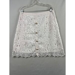 Solitaire Crochet Skirt Women XL White Floral Pearl Button Scalloped Beach